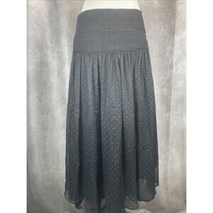 Free People Kristal Ruffle Dot Midi Skirt Chiffon Layered Black Gold Women's 10